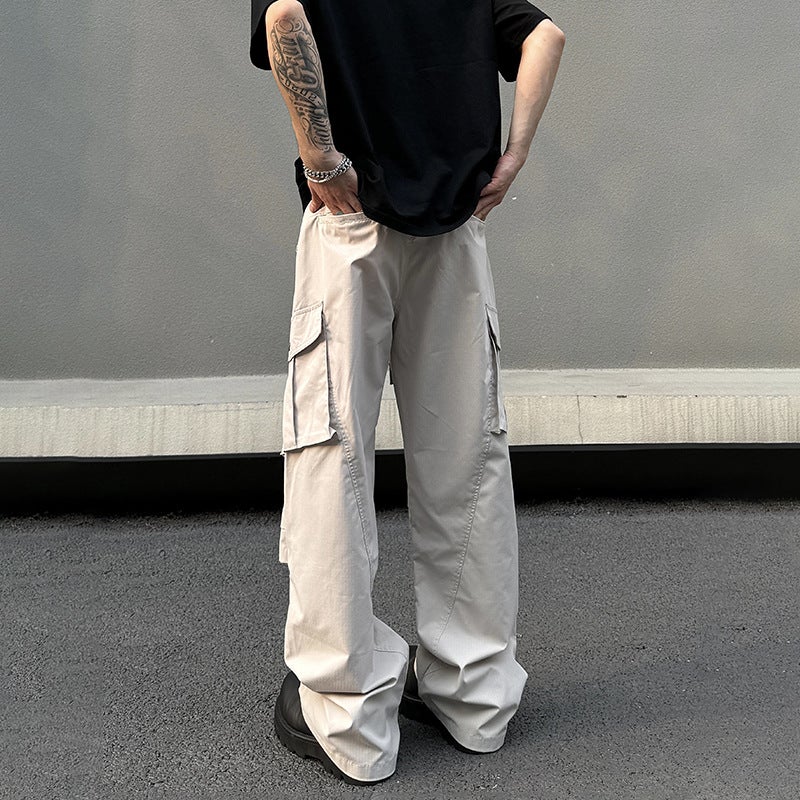 American Style Retro Shallow Card Multi-Pocket Quick-Drying Overalls Trendy Brand Men'S And Women'S Summer Loose Straight Casual Paratrooper Pants For Men - Image 1