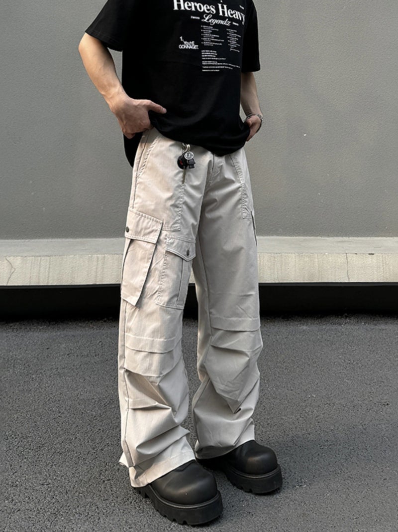 American Style Retro Shallow Card Multi-Pocket Quick-Drying Overalls Trendy Brand Men'S And Women'S Summer Loose Straight Casual Paratrooper Pants For Men - Image 2