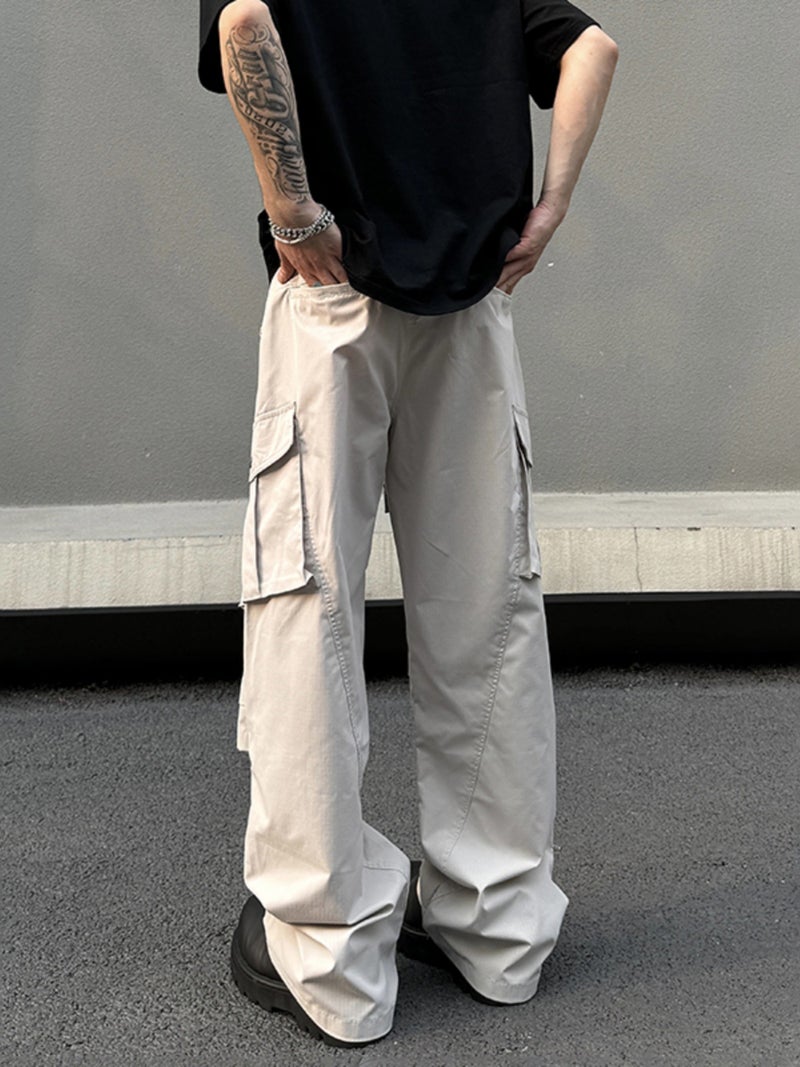 American Style Retro Shallow Card Multi-Pocket Quick-Drying Overalls Trendy Brand Men'S And Women'S Summer Loose Straight Casual Paratrooper Pants For Men - Image 3
