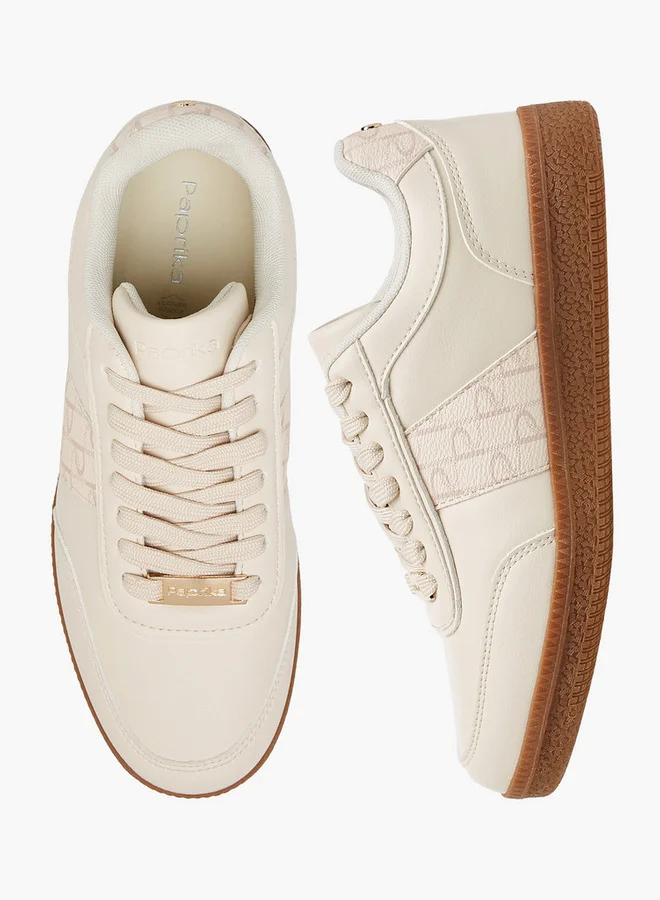 بابريكا Monogram Print Sneakers with Lace-Up Closure