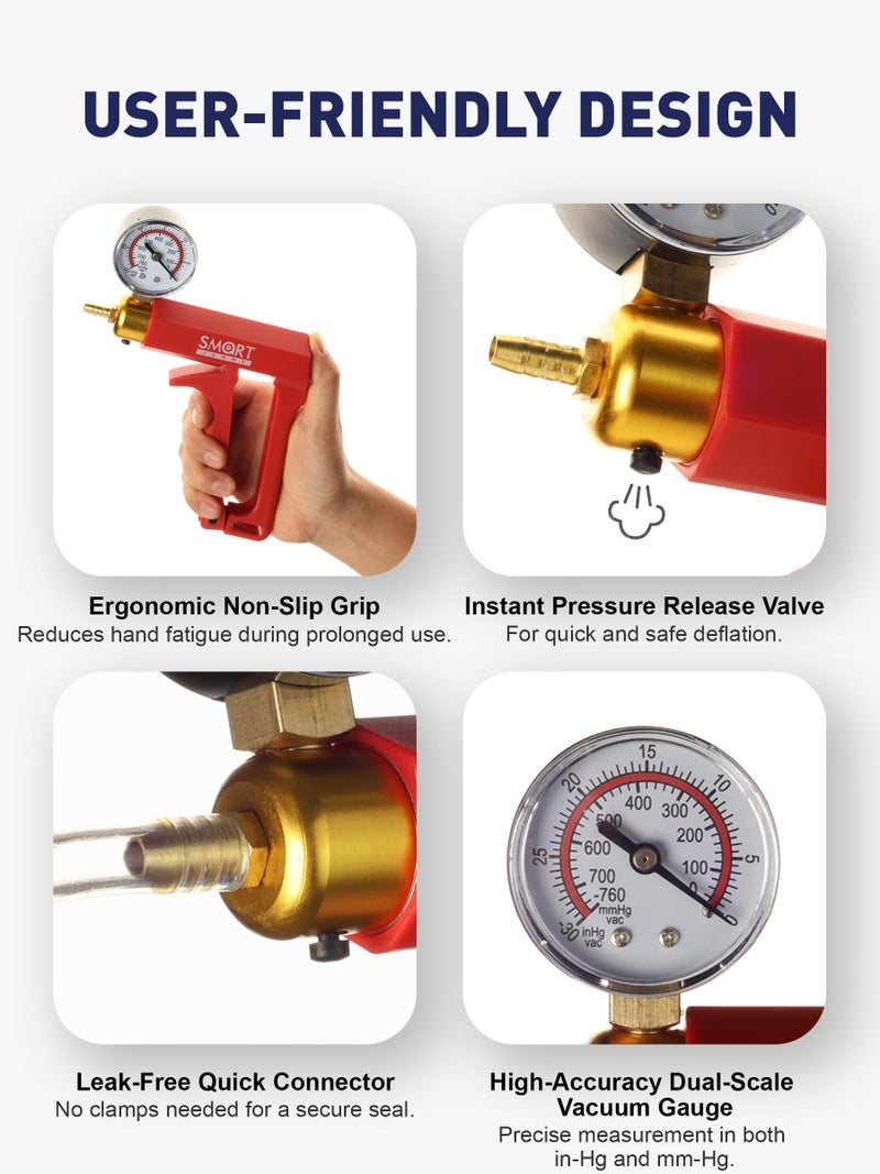 SMART JERRY - Brake Bleeder Kit with Hand Vacuum Pump | 17 Pcs Motorcycle Brake Fluid Bleeder Kit | Vacuum Brake Bleeder Tool with Pressure Gauge & Storage Case - Image 4