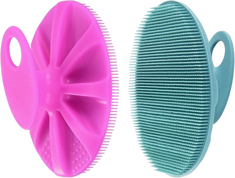 Innerneed Food-Grade Soft Silicone Body Cleansing Brush Shower Scrubber, Gentle Exfoliating and Massage for All Kinds of Skin (Purple+Dark Green) - Image 1