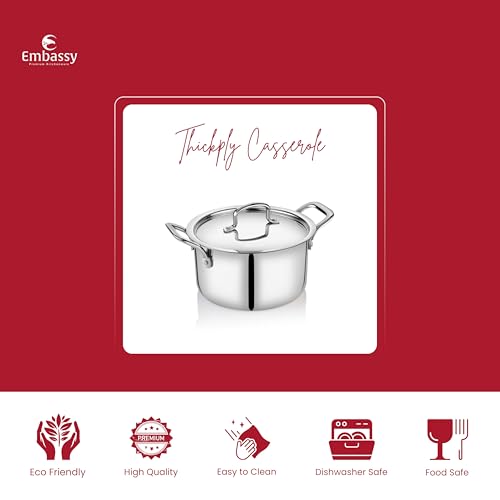 Embassy Stainless Steel Premium Thickply Casserole + Lid (Size 11-1200 ml) - Image 2