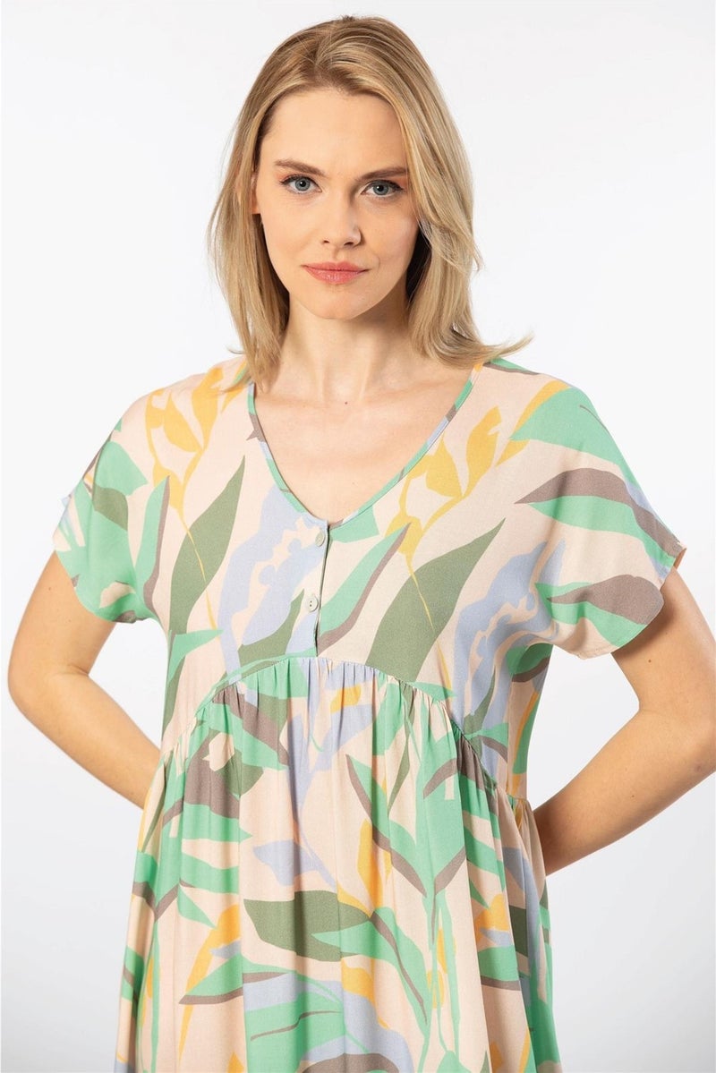 T-REN 3602 Women's Short Sleeve Woven Flared Dress-Green  - Image 2