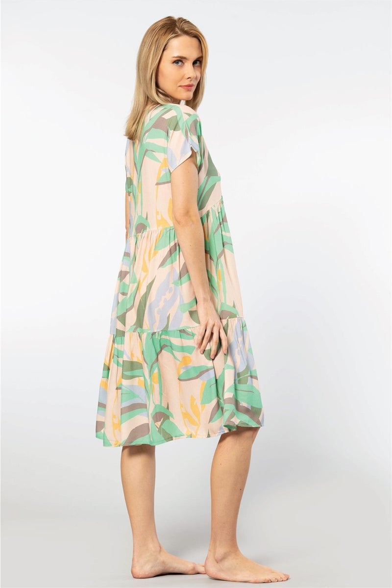 T-REN 3602 Women's Short Sleeve Woven Flared Dress-Green  - Image 4