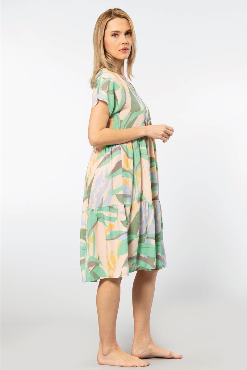 T-REN 3602 Women's Short Sleeve Woven Flared Dress-Green  - Image 3