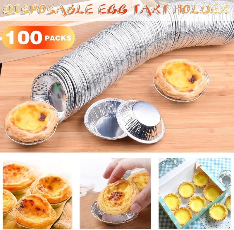 comfrt 100 PCS Foil Pudding Dishes Basins Pancake Bun Cases Tin Pie Pans for Baking, Foil Trays Muffin Cases Disposable Aluminum Foil Cups Round Mini Egg Tart Cases Mold for Cake Tarts - Image 2