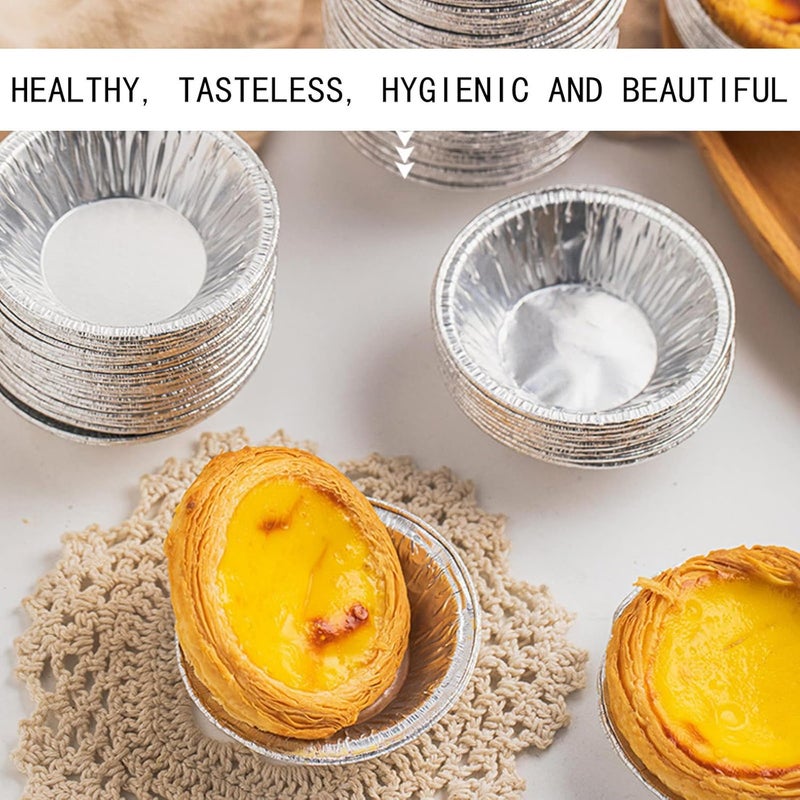 comfrt 100 PCS Foil Pudding Dishes Basins Pancake Bun Cases Tin Pie Pans for Baking, Foil Trays Muffin Cases Disposable Aluminum Foil Cups Round Mini Egg Tart Cases Mold for Cake Tarts - Image 5