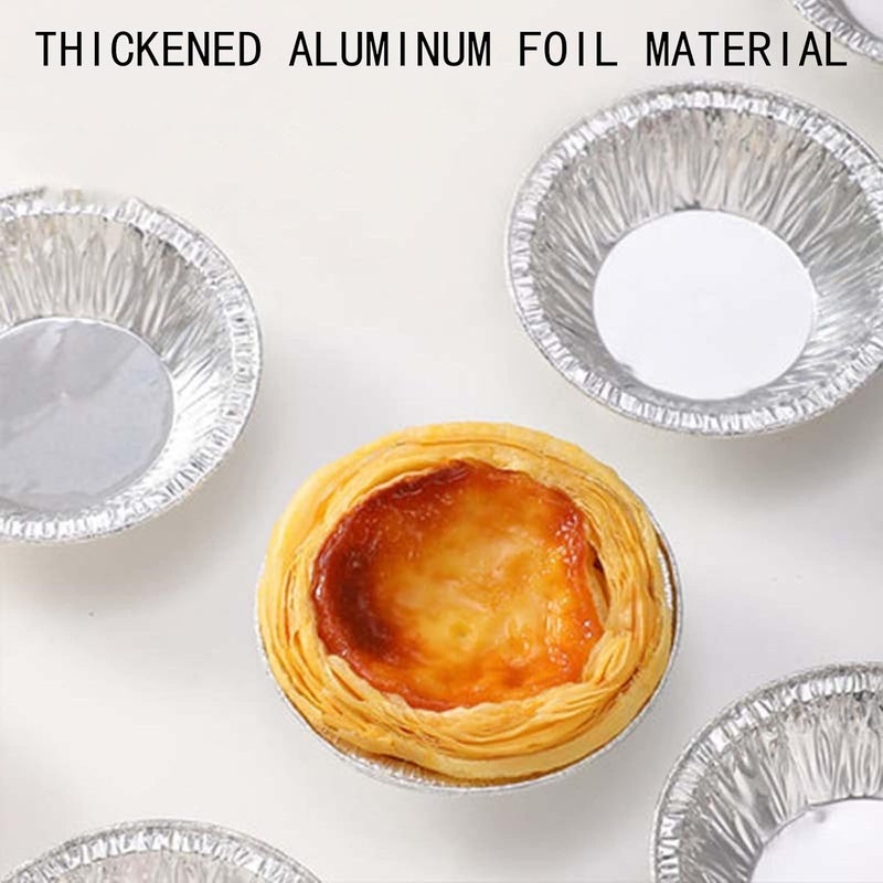 comfrt 100 PCS Foil Pudding Dishes Basins Pancake Bun Cases Tin Pie Pans for Baking, Foil Trays Muffin Cases Disposable Aluminum Foil Cups Round Mini Egg Tart Cases Mold for Cake Tarts - Image 4