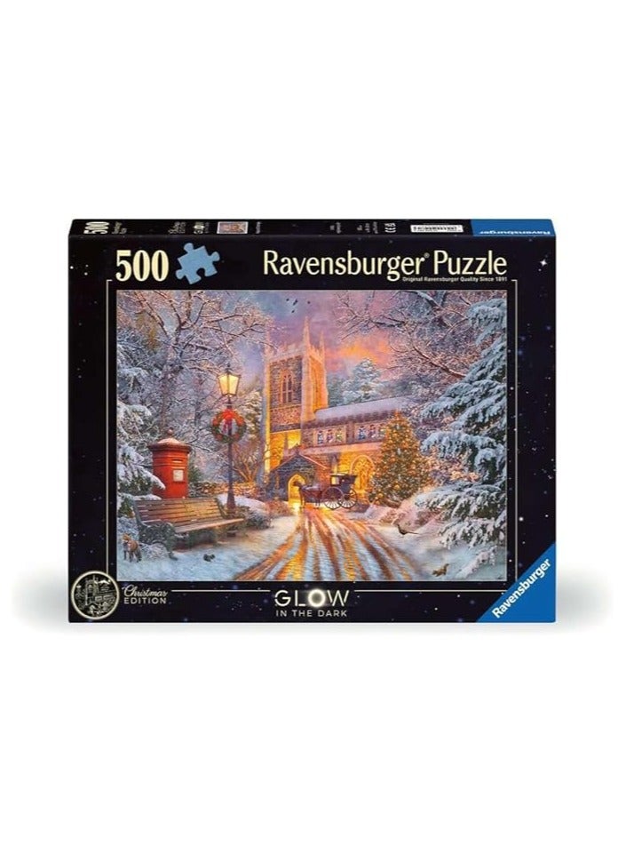 Ravensburger Magical Christmas Star Line 500‑Piece Glow‑in‑the‑Dark Jigsaw Puzzle – Moonlit Winter Village with Church, Horse‑Drawn Carriage & Penguins, Softclick Fit | 12000481‑3 - Image 1