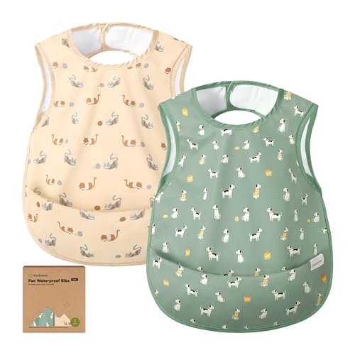 KeaBabies Waterproof Bibs for Baby GirlBoy 2Pack Lightweight Large Baby Bibs for Eating Wearable Food Catcher 612 Months Infant Feeding Essentials Smock for Toddlers 13 Kids Pets Paws - Image 1