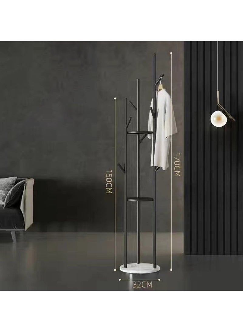 YQbest حاملات المعاطف المستقلة مع 3 رفوف تخزين، حاملات المعاطف المعدنية مع 9 خطافات، حامل المعاطف مع قاعدة رخامية ثقيلة، حامل المعاطف في المدخل، حاملات الحقائب (أسود) - Image 3