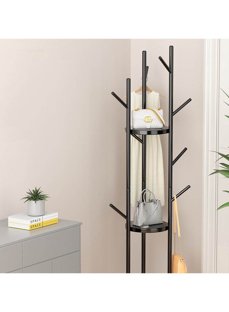 YQbest حاملات المعاطف المستقلة مع 3 رفوف تخزين، حاملات المعاطف المعدنية مع 9 خطافات، حامل المعاطف مع قاعدة رخامية ثقيلة، حامل المعاطف في المدخل، حاملات الحقائب (أسود) - Image 4