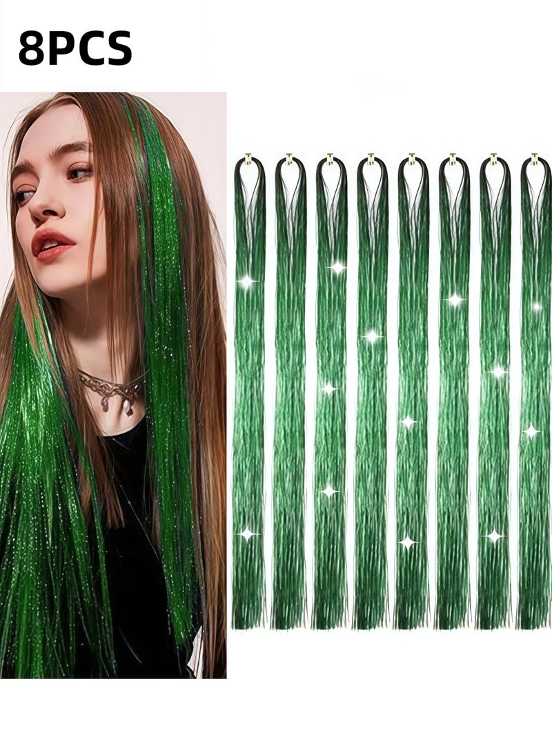 مجموعة وصلات شعر لامعة من 8 قطع - خصلات شعر لامعة لليوم الوطني السعودي، زينة شعر ومكياج حفلات - Image 1
