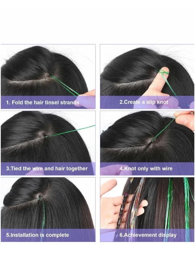 مجموعة وصلات شعر لامعة من 8 قطع - خصلات شعر لامعة لليوم الوطني السعودي، زينة شعر ومكياج حفلات - Image 3