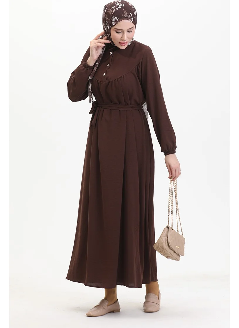 Sefa Merve Buttoned Belted Dress 0462-05 Brown