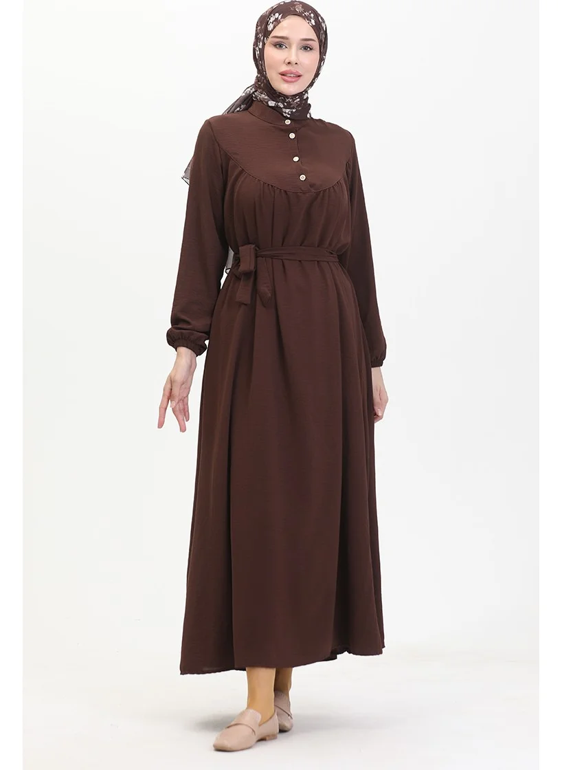 Sefa Merve Buttoned Belted Dress 0462-05 Brown