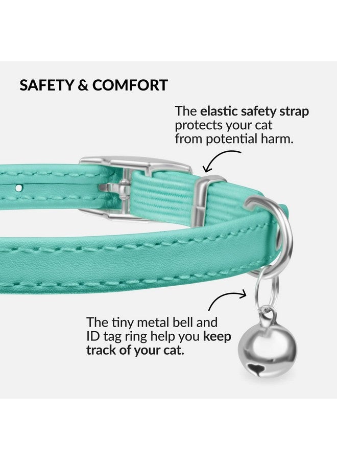 CollarDirect Leather Cat Collar with Bell - Kitten Collar, Small and Big Cat Collar for Boy Cats, Girl Cats with Safety Elastic Strap (Neck Fit 8"-11", Mint Green) - Image 3