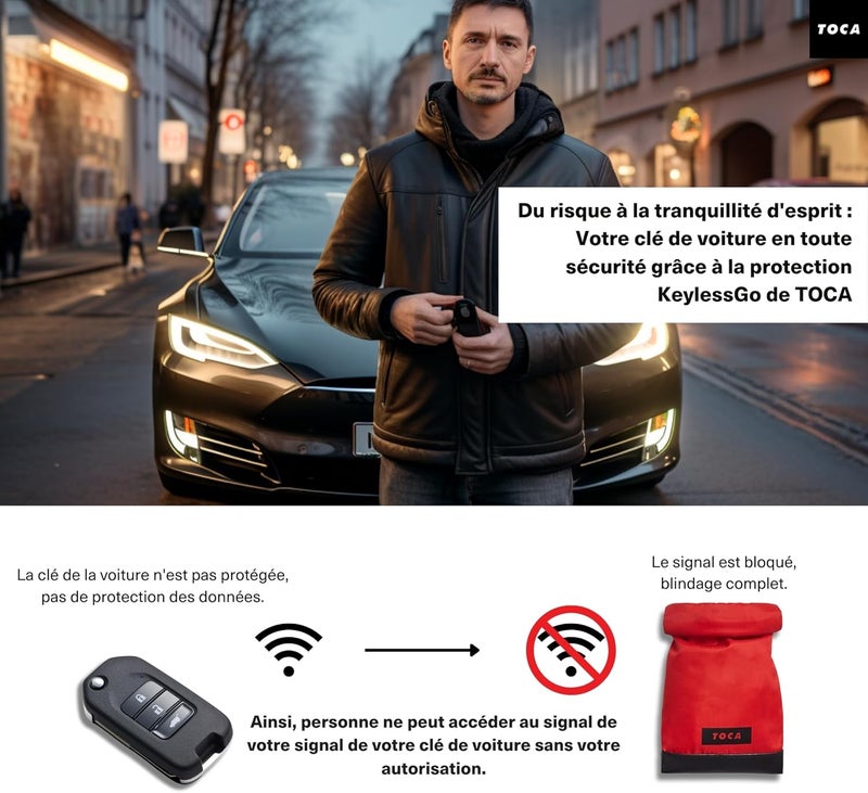 TOCA Keyless Go Protection, Faraday Bag Car Key with RFID Blocker, No Signal Sleeve Key Protection for EMF Blocker, Effective Remote Key Shielding to Protect Against Signals, 15 x 8 cm - Image 2