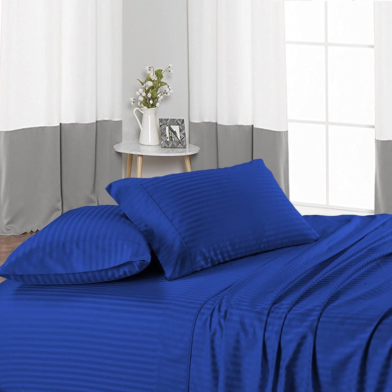 BALAJI EXPORT 600 TC Cotton Bedsheets with Pillow Cover 100 Cotton Bedsheets Breathable Soft Touch Skin Friendly 3 Piece Flat Bedsheet Set Royal Blue Stripe King Size  - Image 3