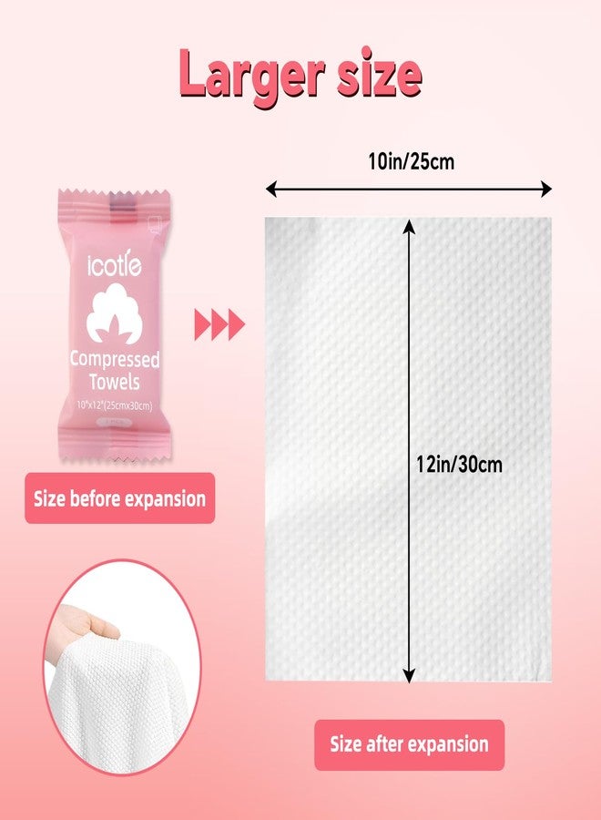 ICOTLE Compressed Towel 100 Pcs, Disposable Compressed Face Towels, 10×12 Inch Expanded, Portable Cotton Coin Tissues for Travel, Home, Camping & Outdoor Activities - Image 3