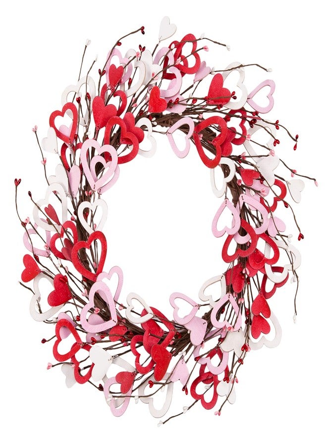 Skrantun 18 Inch Valentine's Day Heart Shaped Wreath for Wedding Party Anniversary - Artificial Wooden Door Wreath Gift for Girlfriend, Women, Mother - Image 1