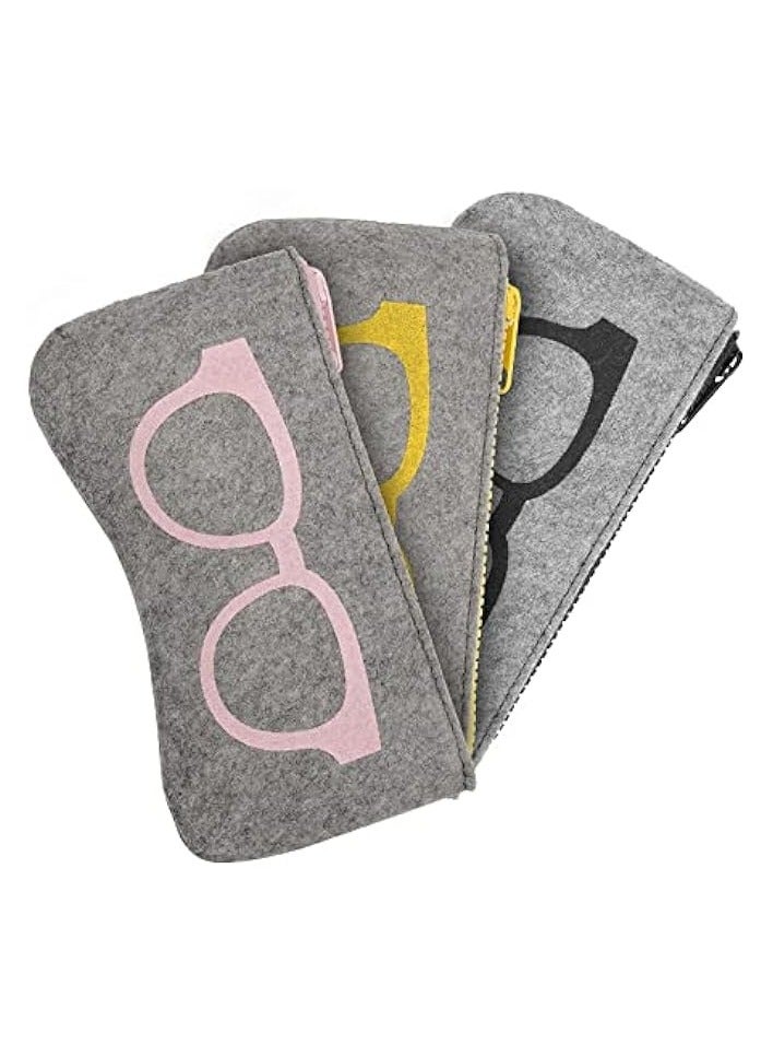 PROMASS Soft Glasses Case, Simple Stylish Felt Sunglasses pouch with Zipper Eyeglasses Storage Bag for Woman(3 Pcs)  - Image 1
