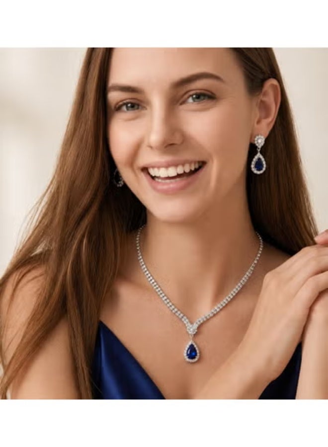 veya Women’s Silver-Tone Crystal Jewelry Set with Elegant Teardrop Design – Necklace, Earrings and Bracelet for Parties & Special Occasions - Image 2