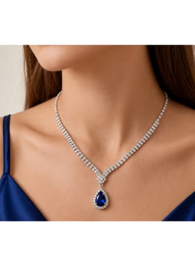 veya Women’s Silver-Tone Crystal Jewelry Set with Elegant Teardrop Design – Necklace, Earrings and Bracelet for Parties & Special Occasions - Image 3