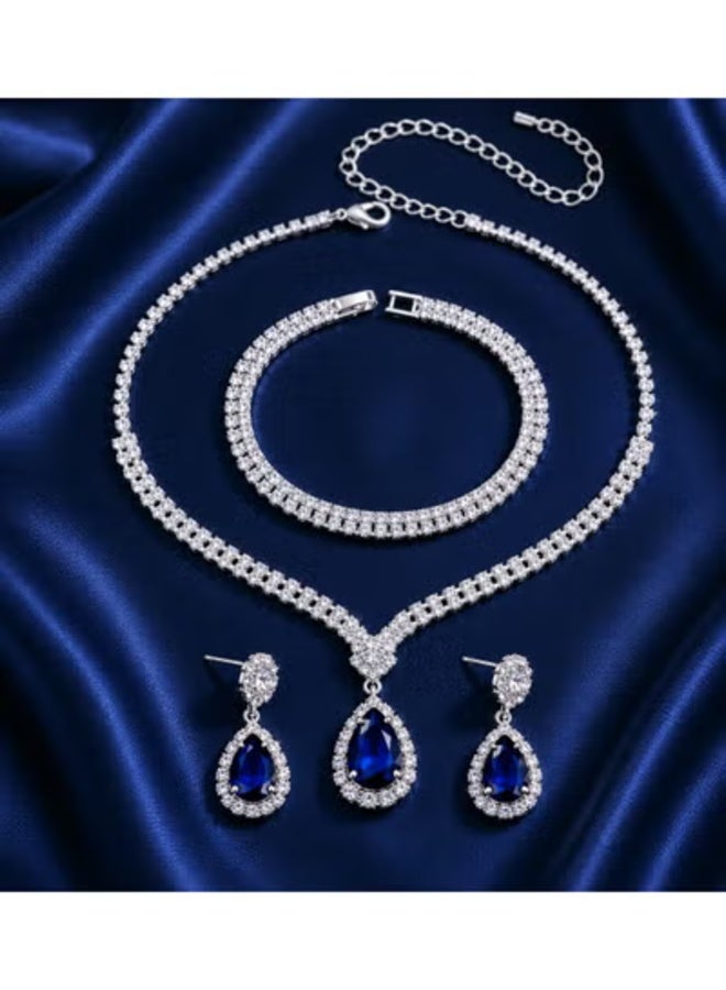 veya Women’s Silver-Tone Crystal Jewelry Set with Elegant Teardrop Design – Necklace, Earrings and Bracelet for Parties & Special Occasions - Image 5
