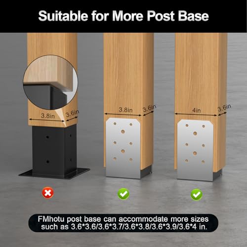 FMhotu 4"x 4" Post Base, 4Pcs Stainless Steel Adjustable Post Anchor Bracket(Internal 3.5 x 3.5), Adjustable Post Base for Pavilion Deck Porch Handrail Railing Support Decorative Anchor Plate - Image 4