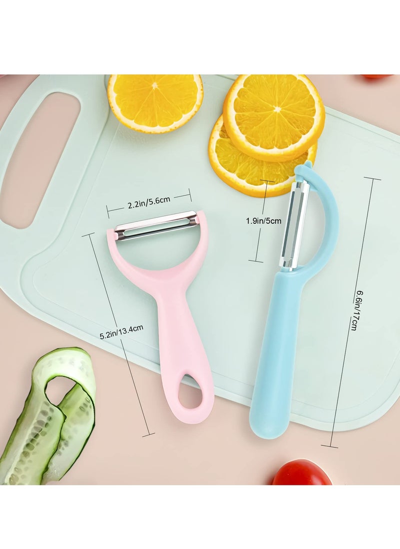 Excefore - Vegetable Potato Peelers for Kitchen, 2 Pcs Fruit Carrot Veggie Peeler Set, Y & I Shaped Stainless Steel Blade Peelers, Easy to Use (Nordic Blue & Pink) - Image 1