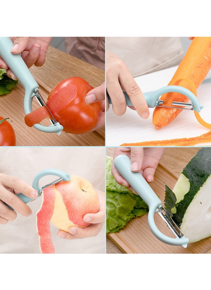 Excefore - Vegetable Potato Peelers for Kitchen, 2 Pcs Fruit Carrot Veggie Peeler Set, Y & I Shaped Stainless Steel Blade Peelers, Easy to Use (Nordic Blue & Pink) - Image 1