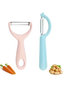 Vegetable Potato Peelers for Kitchen, 2 Pcs Fruit Carrot Veggie Peeler Set, Y & I Shaped Stainless Steel Blade Peelers, Easy to Use (Nordic Blue & Pink)