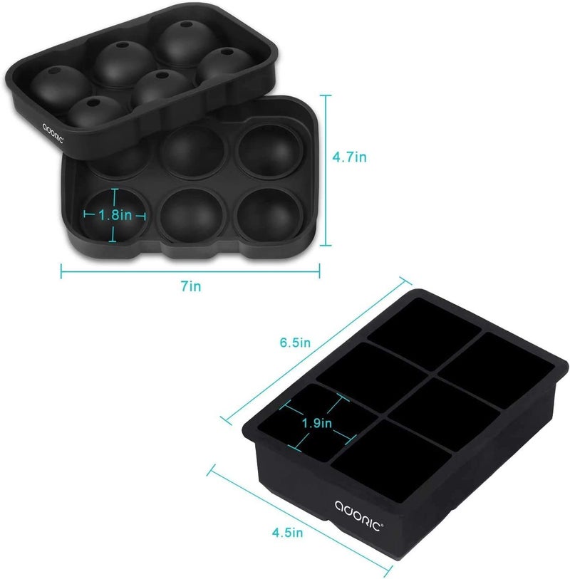Adoric Ice Cube Tray, Large Square Ice Tray and Sphere Ice Ball Maker with Lid for Whiskey and Homemade, Reusable,Easy Demold (Silicone Ice Cube Molds Set of 2) - Image 3