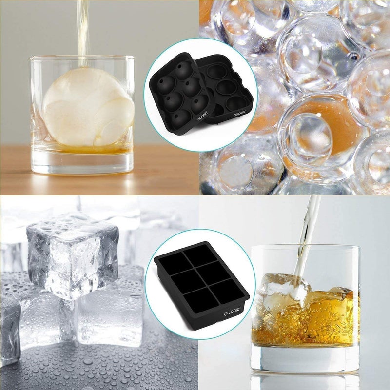 Adoric Ice Cube Tray, Large Square Ice Tray and Sphere Ice Ball Maker with Lid for Whiskey and Homemade, Reusable,Easy Demold (Silicone Ice Cube Molds Set of 2) - Image 5
