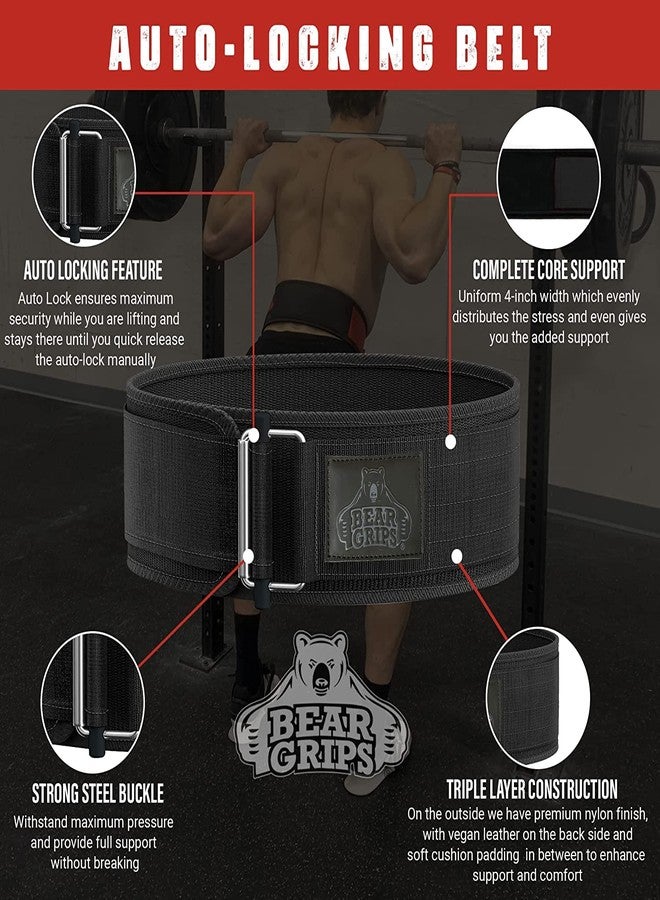 Bear Grips Weight Lifting Belt - Locking Buckle, Nylon, Squat & Deadlift Belt, Workout & Exercise Belt | Stealth Black (Medium) - Image 3