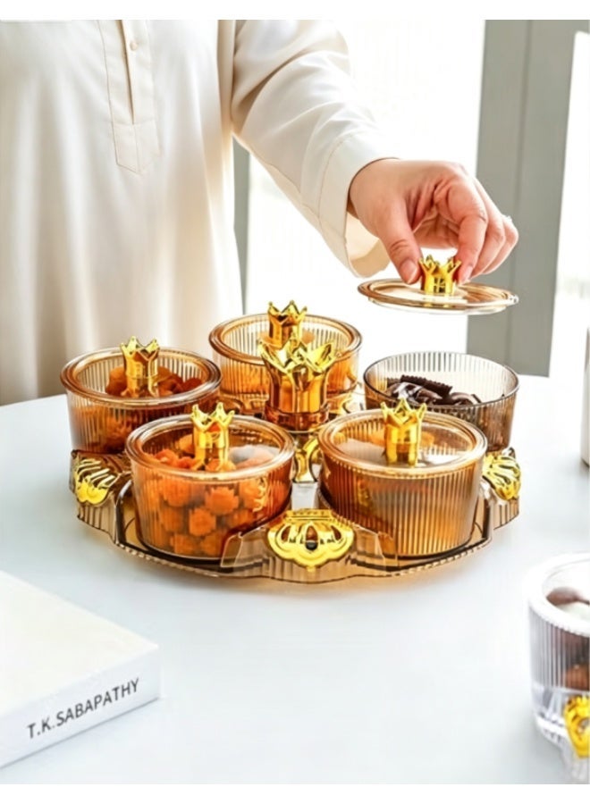 Snack Serving Tray, Divided Serving Dishes, 5 Candy Nut Serving Container Set Plastic Rotating Snack Serving Tray with Lid for Veggie Candy Nut Cracker Chip Home Wedding Party Food Container - Image 4