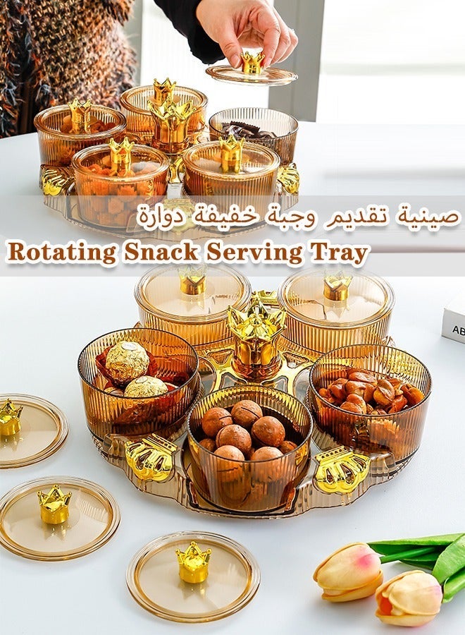 Snack Serving Tray, Divided Serving Dishes, 5 Candy Nut Serving Container Set Plastic Rotating Snack Serving Tray with Lid for Veggie Candy Nut Cracker Chip Home Wedding Party Food Container - Image 3