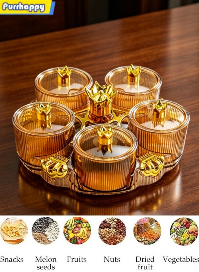 Snack Serving Tray, Divided Serving Dishes, 5 Candy Nut Serving Container Set Plastic Rotating Snack Serving Tray with Lid for Veggie Candy Nut Cracker Chip Home Wedding Party Food Container - Image 1