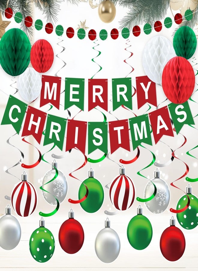 TMTECHJS Christmas Party Decorations Merry Christmas Banner Honeycomb Decorations Swirl Streamers Circle Garland for Festival Party Decor Indoor - Image 4