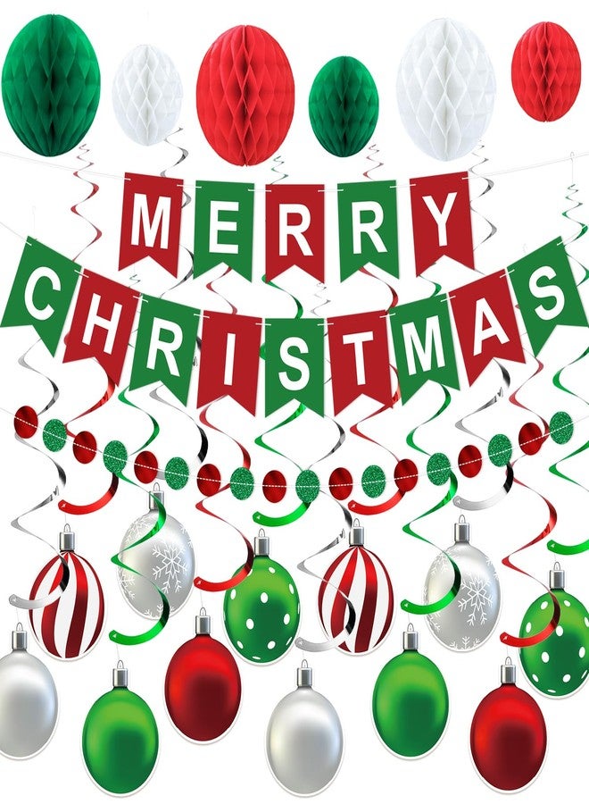 TMTECHJS Christmas Party Decorations Merry Christmas Banner Honeycomb Decorations Swirl Streamers Circle Garland for Festival Party Decor Indoor - Image 1