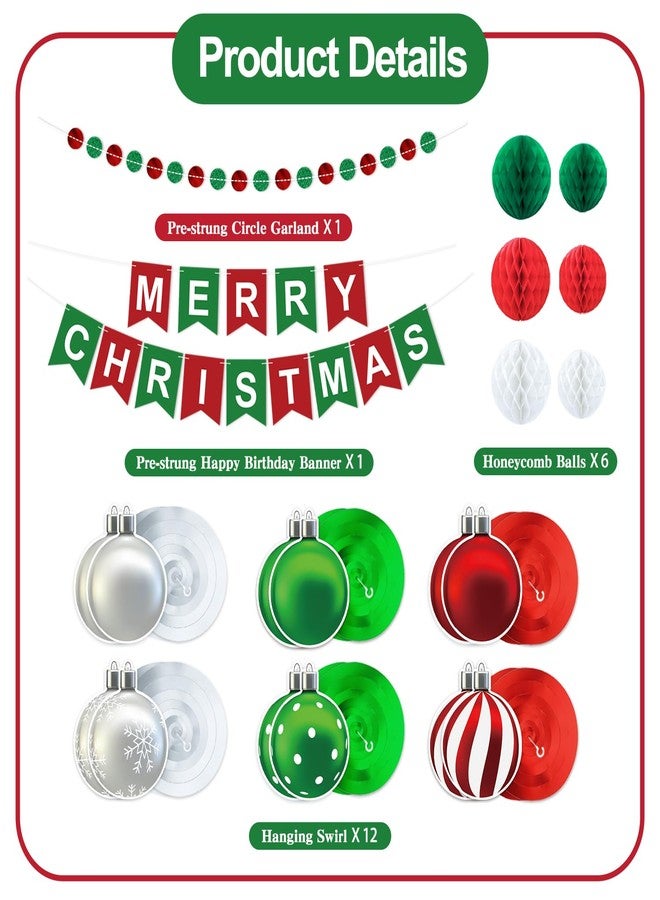 TMTECHJS Christmas Party Decorations Merry Christmas Banner Honeycomb Decorations Swirl Streamers Circle Garland for Festival Party Decor Indoor - Image 2