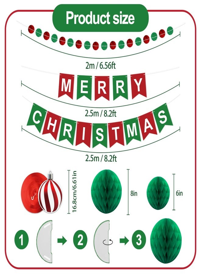 TMTECHJS Christmas Party Decorations Merry Christmas Banner Honeycomb Decorations Swirl Streamers Circle Garland for Festival Party Decor Indoor - Image 3