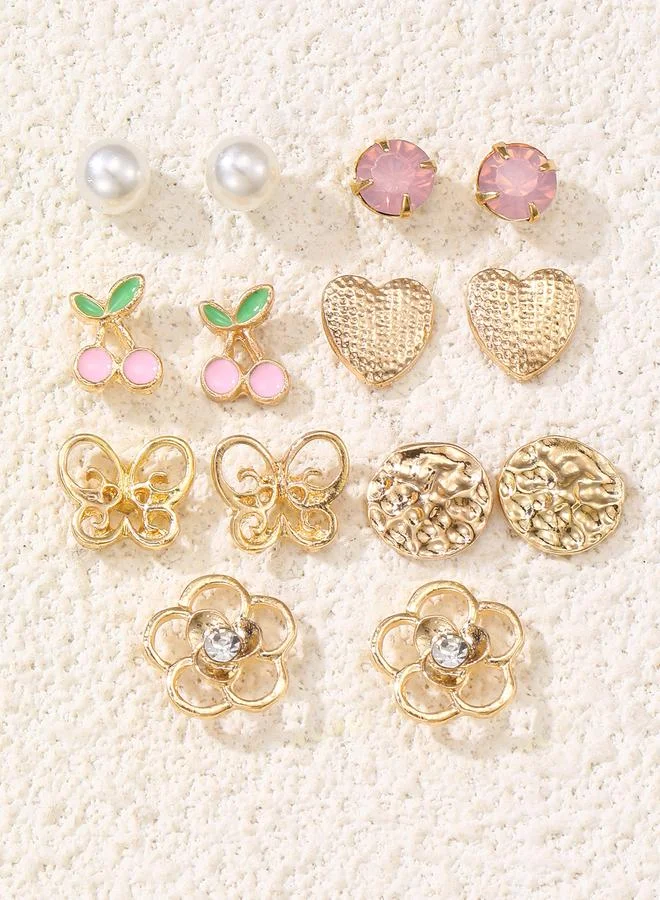 تايك تو Set of 7 - Flower and Heart Stud Earrings