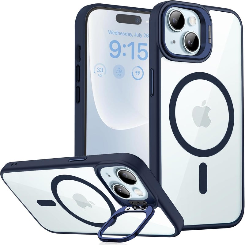 VONZEE TPU+PC For iPhone 15 Case, Compatible With Magsafe, Military-Grade Protective Case, Built-In Stash Stand Phone Case, Scratch-Resistant Back Cover, Classic Series | 6.1'' | Clear Blue - Image 1