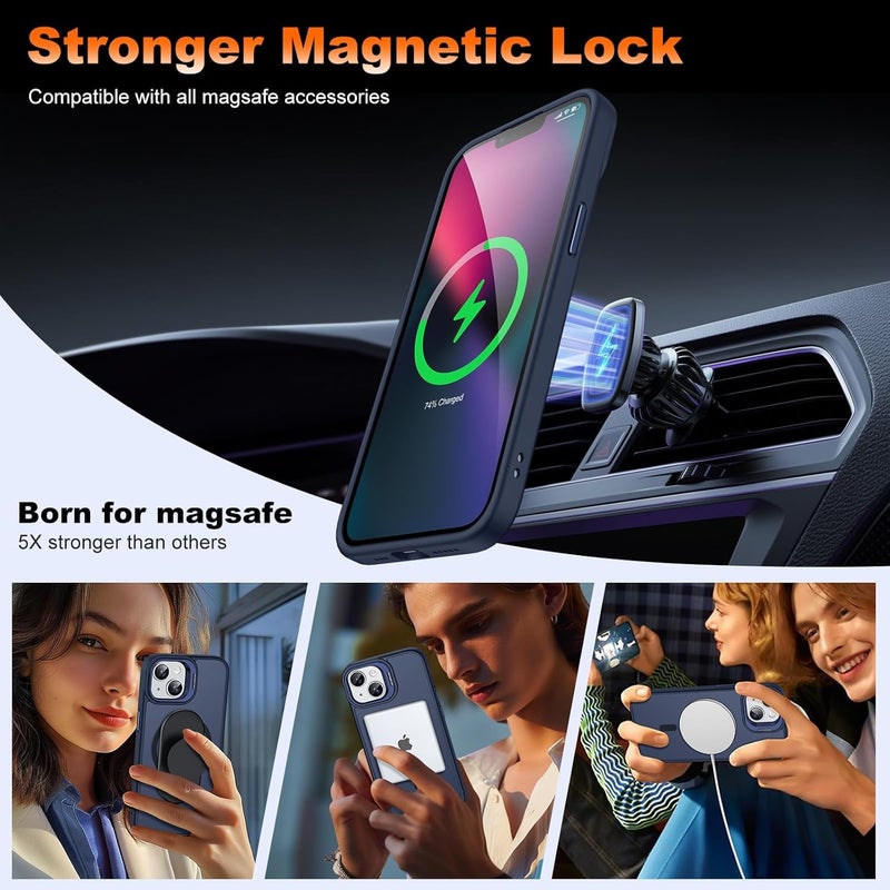VONZEE TPU+PC For iPhone 15 Case, Compatible With Magsafe, Military-Grade Protective Case, Built-In Stash Stand Phone Case, Scratch-Resistant Back Cover, Classic Series | 6.1'' | Clear Blue - Image 4