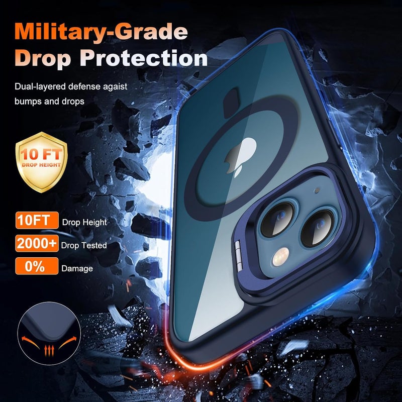 VONZEE TPU+PC For iPhone 15 Case, Compatible With Magsafe, Military-Grade Protective Case, Built-In Stash Stand Phone Case, Scratch-Resistant Back Cover, Classic Series | 6.1'' | Clear Blue - Image 3