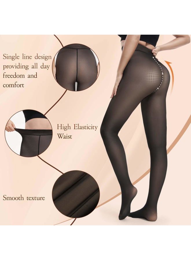 HONGTEYA Fleece Lined Tights Women Winter Thermal Leggings Pantyhose Fake Translucent Thick Warm Sheer Tights, Translucent Black, L - Image 4