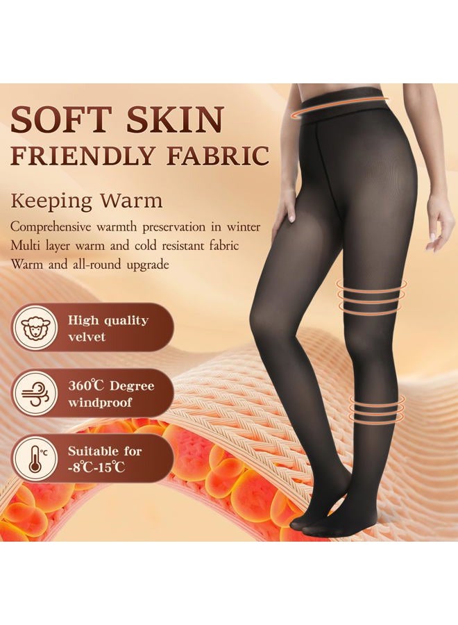 HONGTEYA Fleece Lined Tights Women Winter Thermal Leggings Pantyhose Fake Translucent Thick Warm Sheer Tights, Translucent Black, L - Image 2